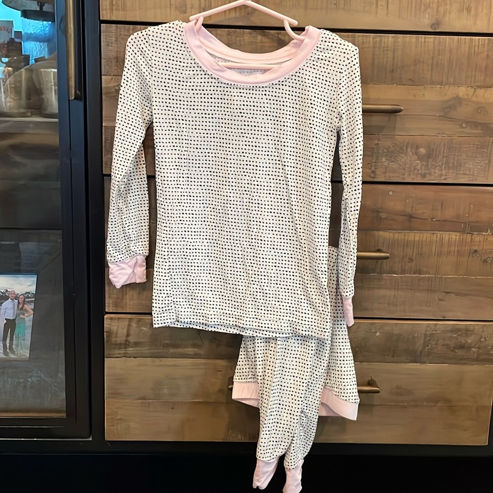 Little sleepies black polka dot two piece with pink sleeves. Size 3t. Used